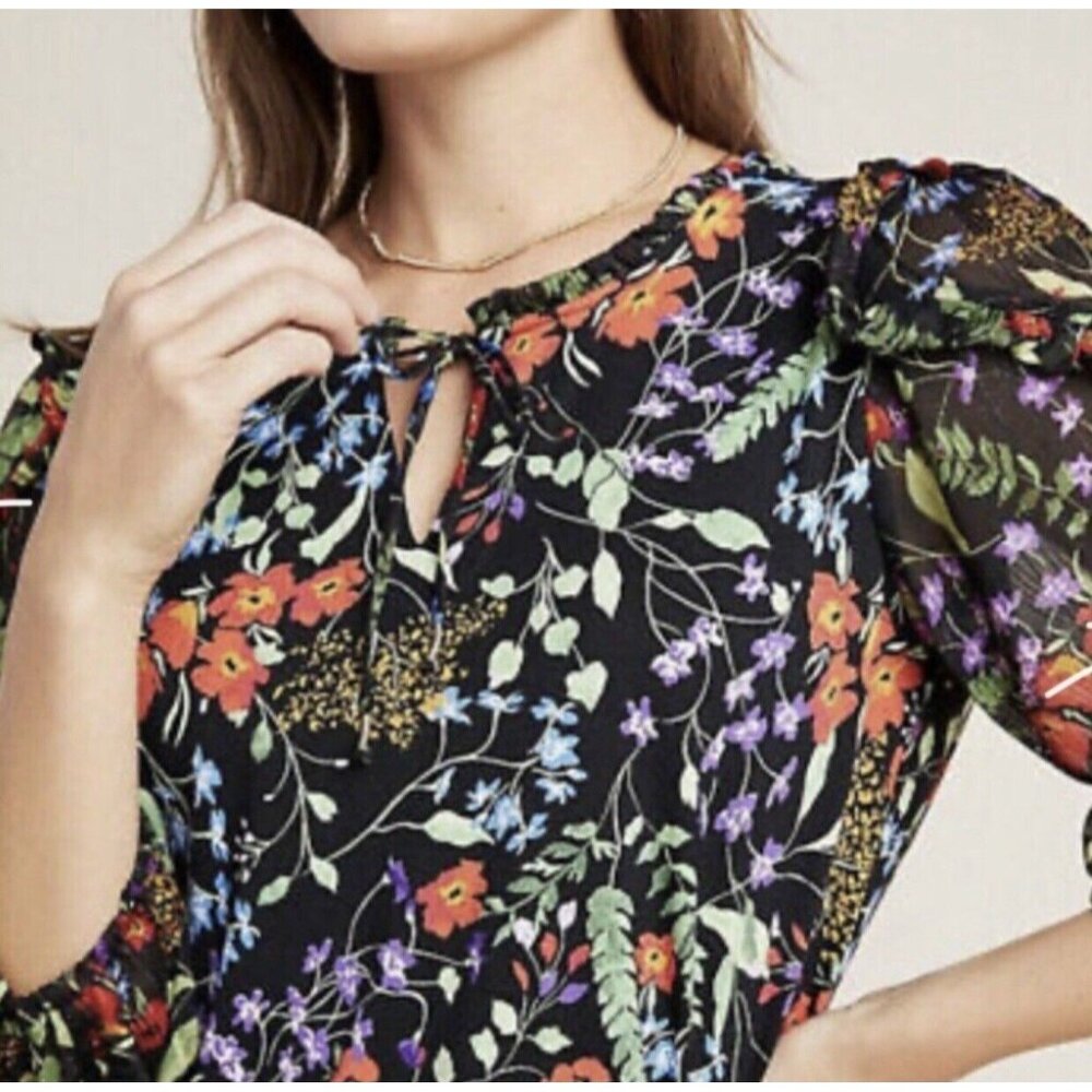 Anthropologie Maeve Floral Blouse with Sheer Gathered Sleeves - Picture 4 of 16
